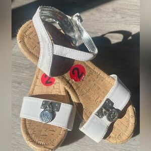 Michael Kors White Kids Wedge Sandals with Silver Accents